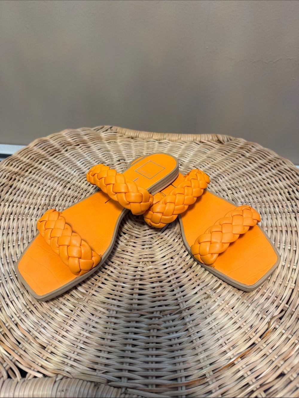 Women's Braided Double-Strap Slide Sandals - Orange